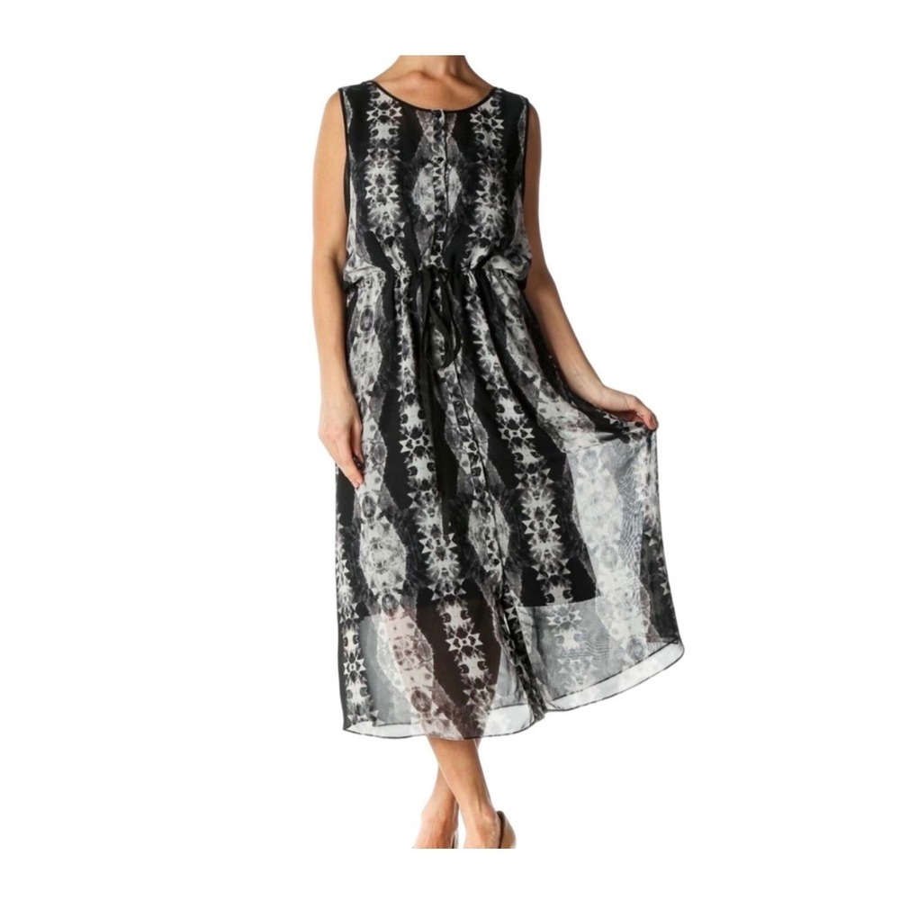 Kenneth Cole Black White Abstract Midi Dress Sleeveless Women's Size Small